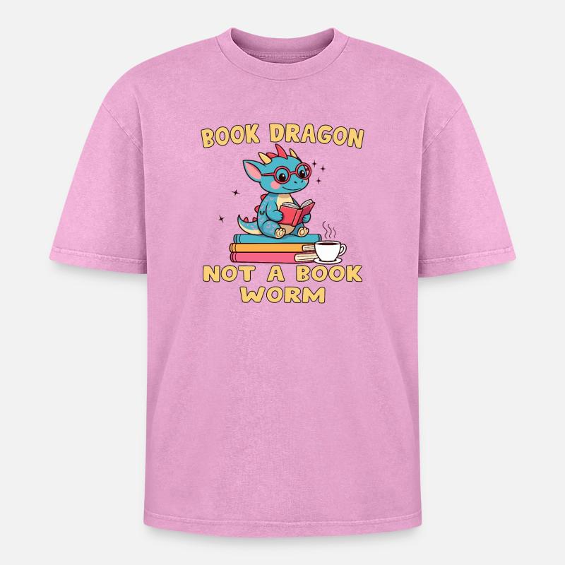 Drache Bibliophile Eule - Oversized Unisex Premium Acid-Washed T-Shirt - Pink Acid Wash