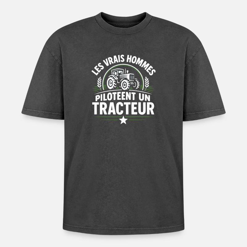 Echte Männer fahren einen Traktor - Oversized Unisex Premium Acid-Washed T-Shirt - undefined