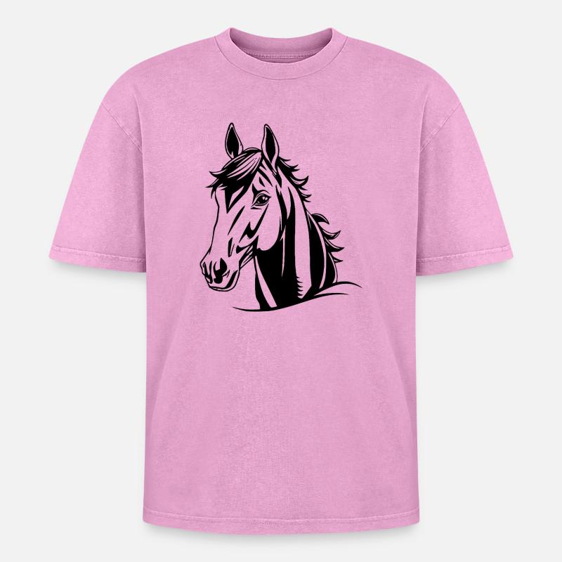Pferd Pferde Geschenk - Oversized Unisex Premium Acid-Washed T-Shirt - Pink Acid Wash