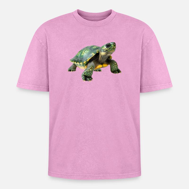 Green Yellow Turtle Pattern - Oversized Unisex Premium Acid-Washed T-Shirt - acid washed pink