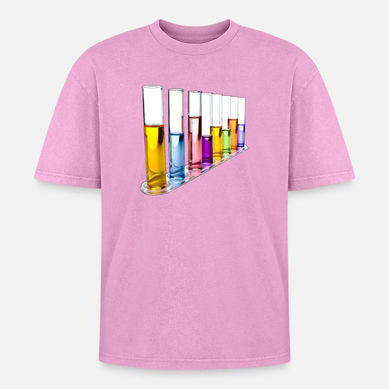 Rainbow Test Tubes Pattern - Oversized Unisex Premium Acid-Washed T-Shirt - acid washed pink