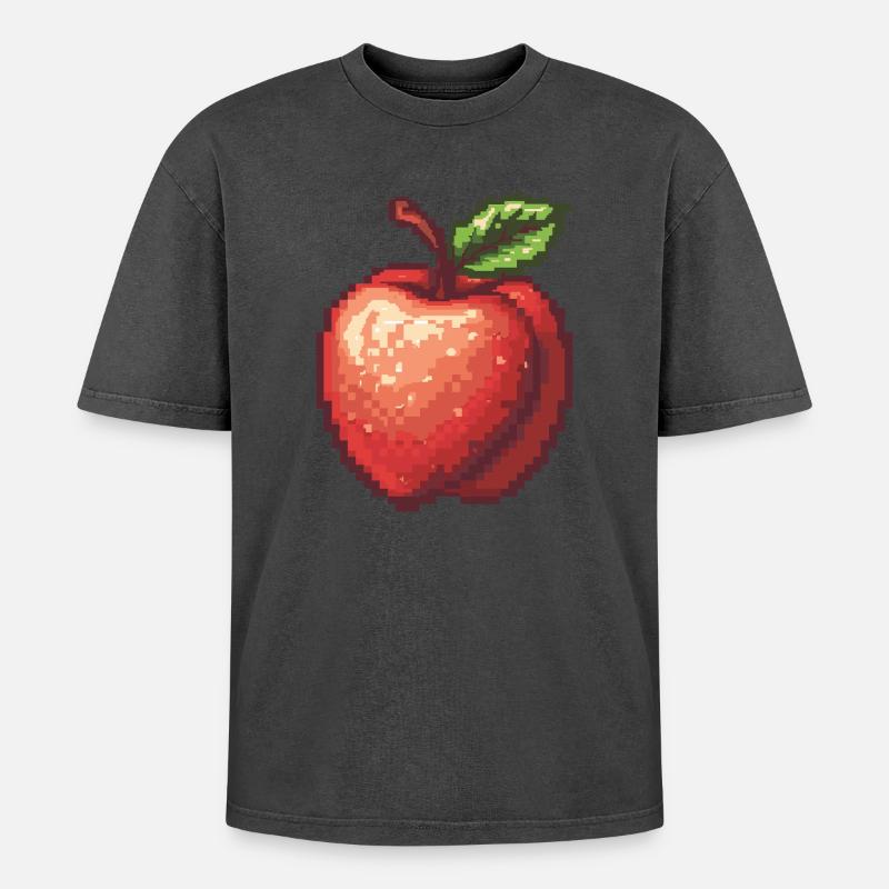 Retro Pixel Apple - Oversized Unisex Premium Acid-Washed T-Shirt - acid washed pink