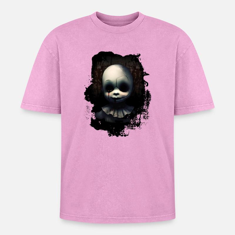 Broken doll face - Oversized Unisex Premium Acid-Washed T-Shirt - acid washed pink