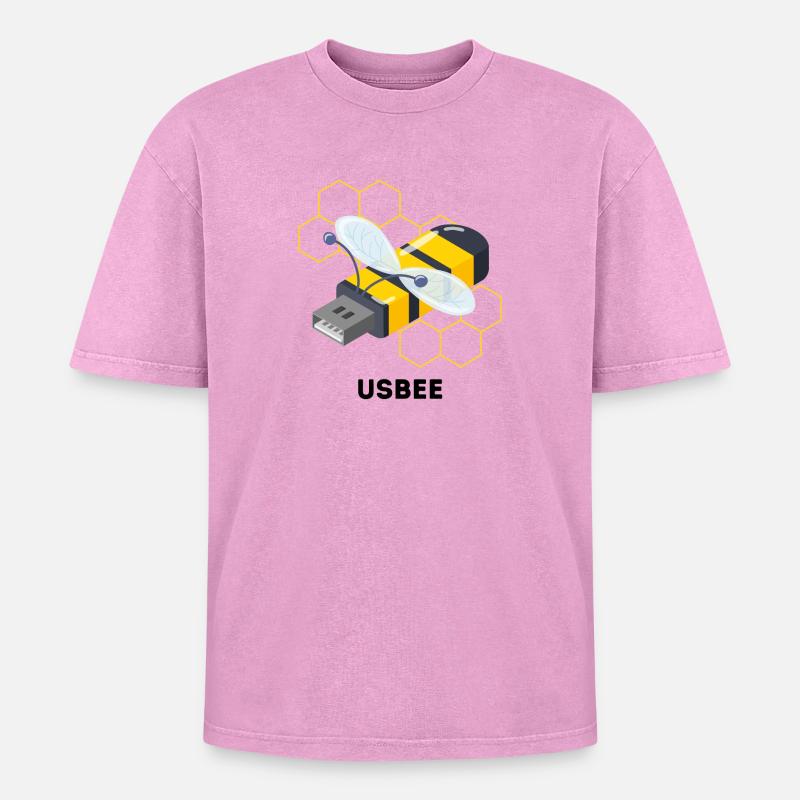 USBEE - Cute USB Bee Pun - Oversized Unisex Premium Acid-Washed T-Shirt - acid washed pink