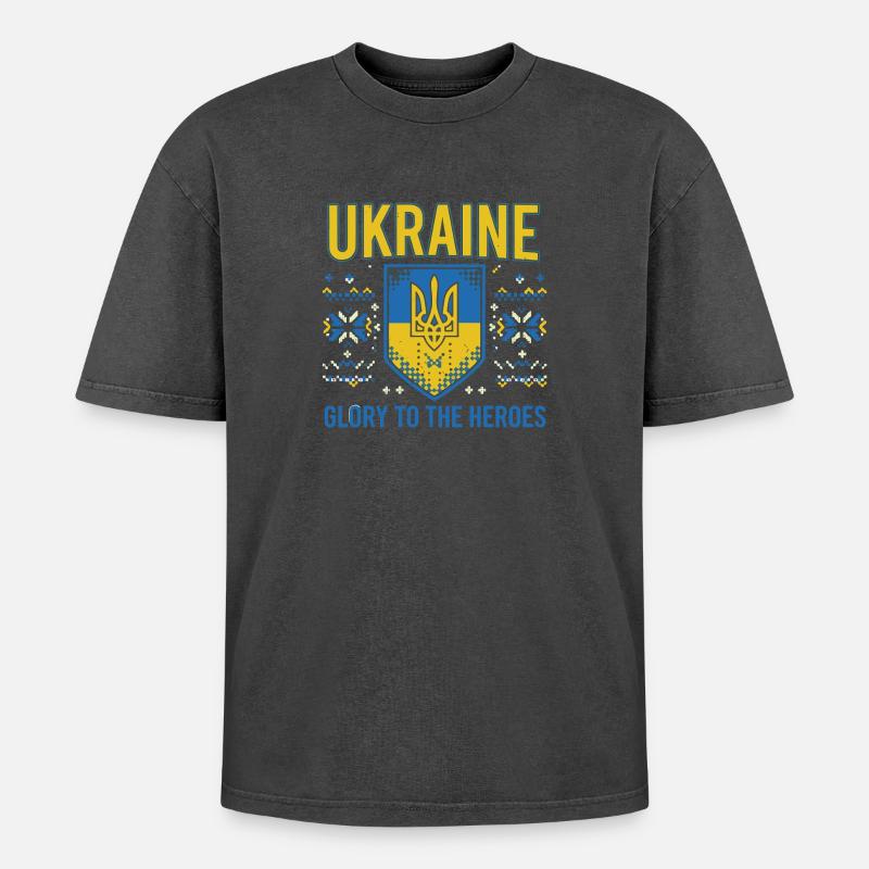 Ukraine Crest Glory Tee - Oversized Unisex Premium Acid-Washed T-Shirt - undefined