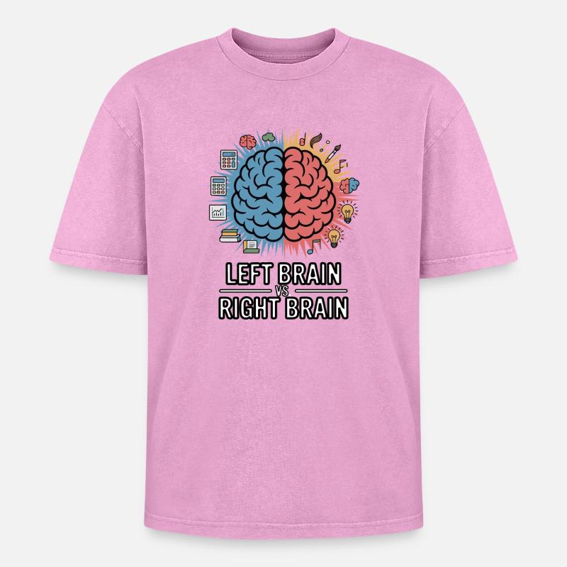 Left Brain vs Right Brain - Oversized Unisex Premium Acid-Washed T-Shirt - acid washed pink