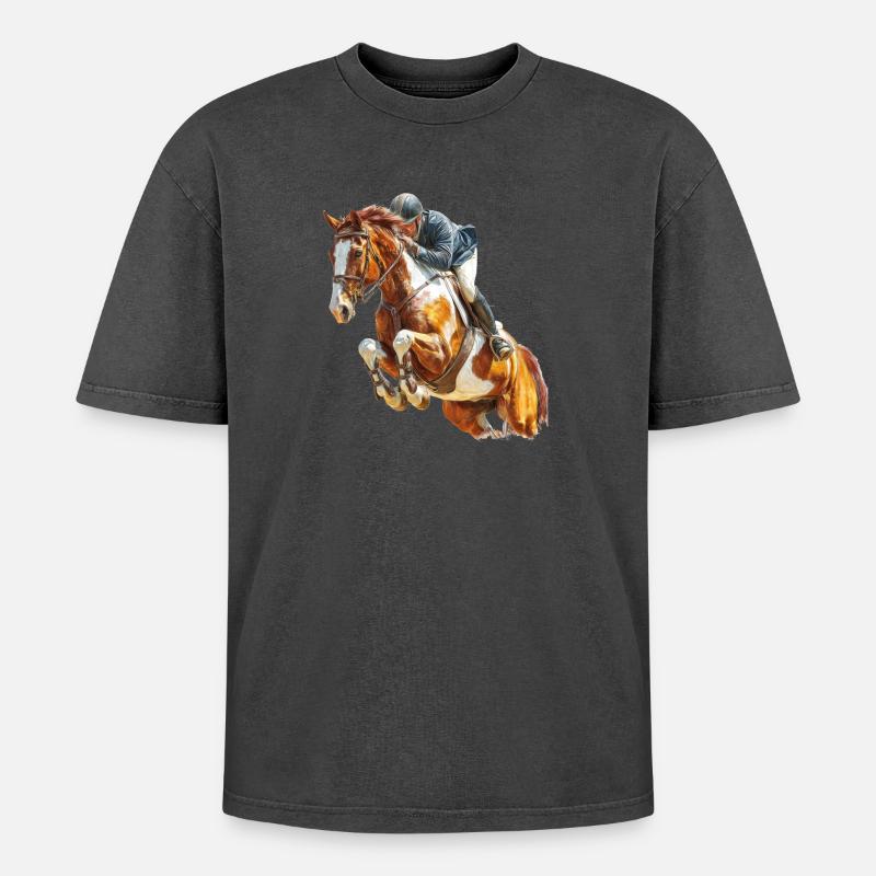Galloping rider in leap - Oversized Unisex Premium Acid-Washed T-Shirt - undefined