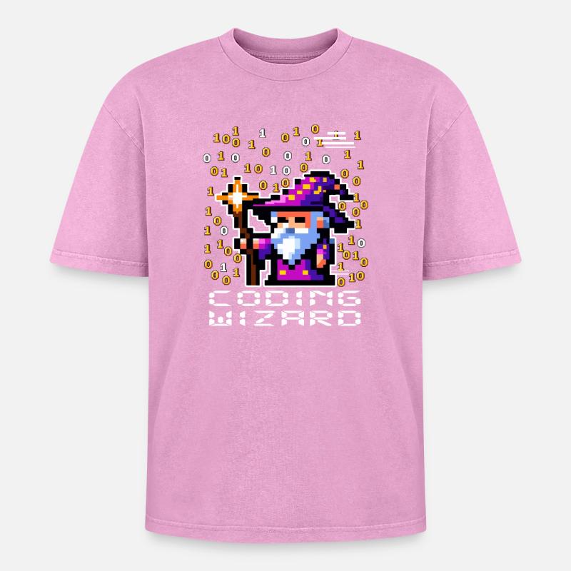 Wizard Pixel Code - Oversized Unisex Premium Acid-Washed T-Shirt - acid washed pink