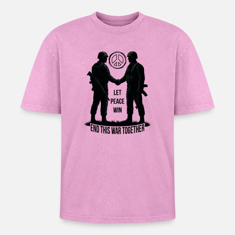 LASS DEN FRIEDEN SIEGEN - Oversized Unisex Premium Acid-Washed T-Shirt - Pink Acid Wash