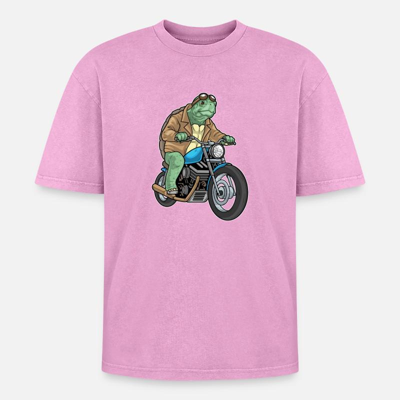 Turtle Motorcycle - Oversized Unisex Premium Acid-Washed T-Shirt - acid washed pink