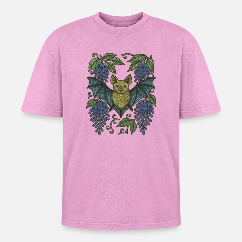 Bat Whimsy - Oversized Unisex Premium Acid-Washed T-Shirt - acid washed pink
