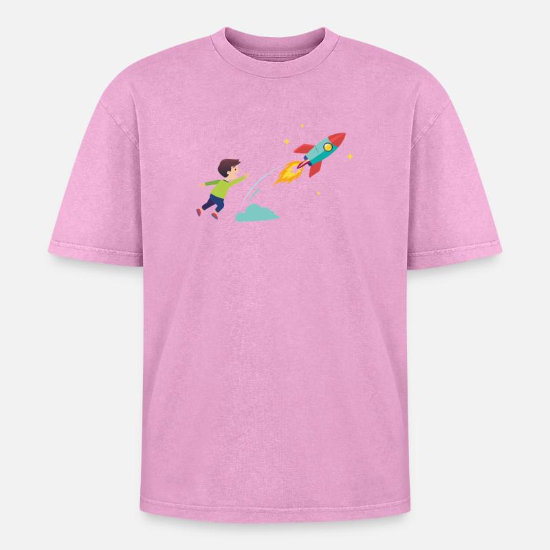 Kid Rocket Launch Abenteuer - Oversized Unisex Premium Acid-Washed T-Shirt - Pink Acid Wash