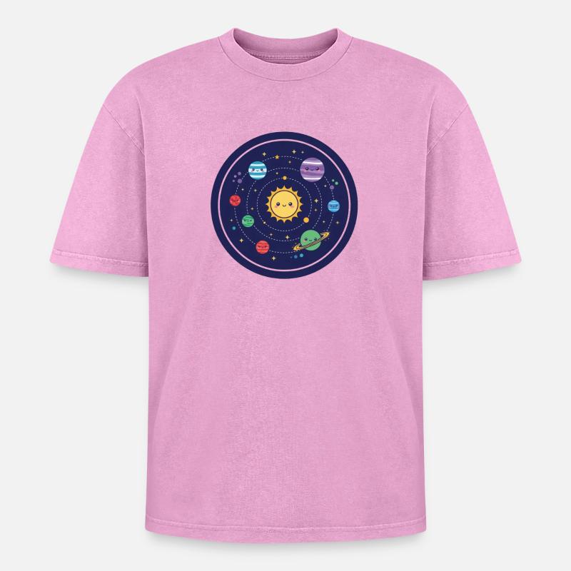 Conception joyeuse du système solaire - T-shirt Premium unisexe oversize acid-washed - rose délavé acide