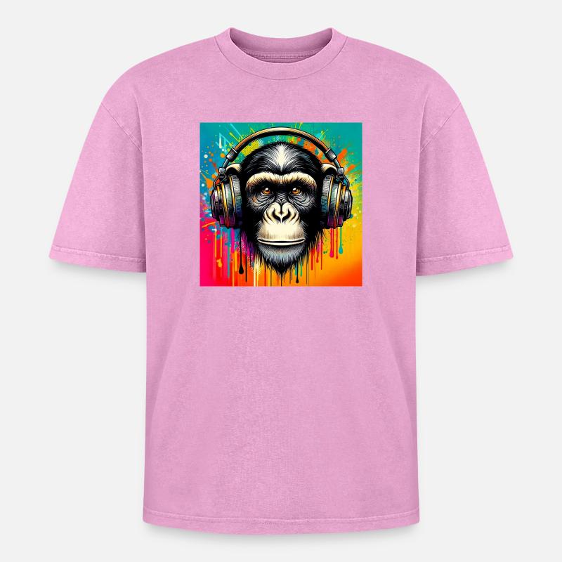 Schimpansen-Affe - Oversized Unisex Premium Acid-Washed T-Shirt - Pink Acid Wash