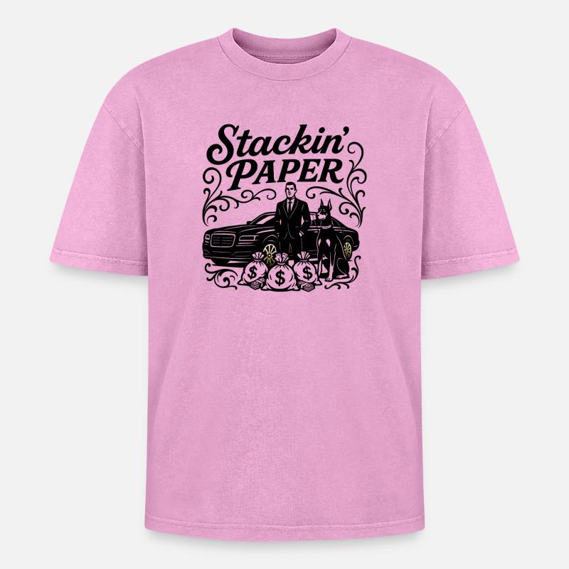 Papier Stackin - T-shirt Premium unisexe oversize acid-washed - rose délavé acide