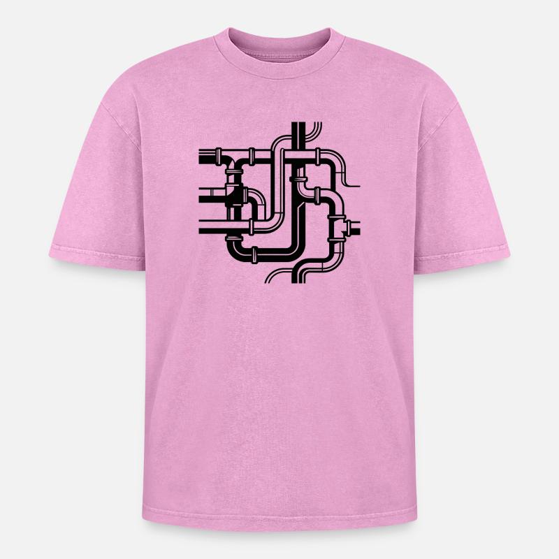 Intertwined Pipe Paths - Oversized Unisex Premium Acid-Washed T-Shirt - acid washed pink