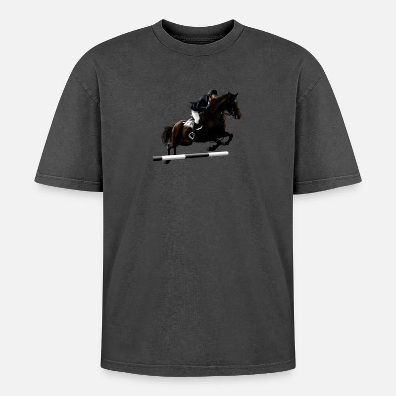 Springendes Pferd mit Reiter - Oversized Unisex Premium Acid-Washed T-Shirt - undefined