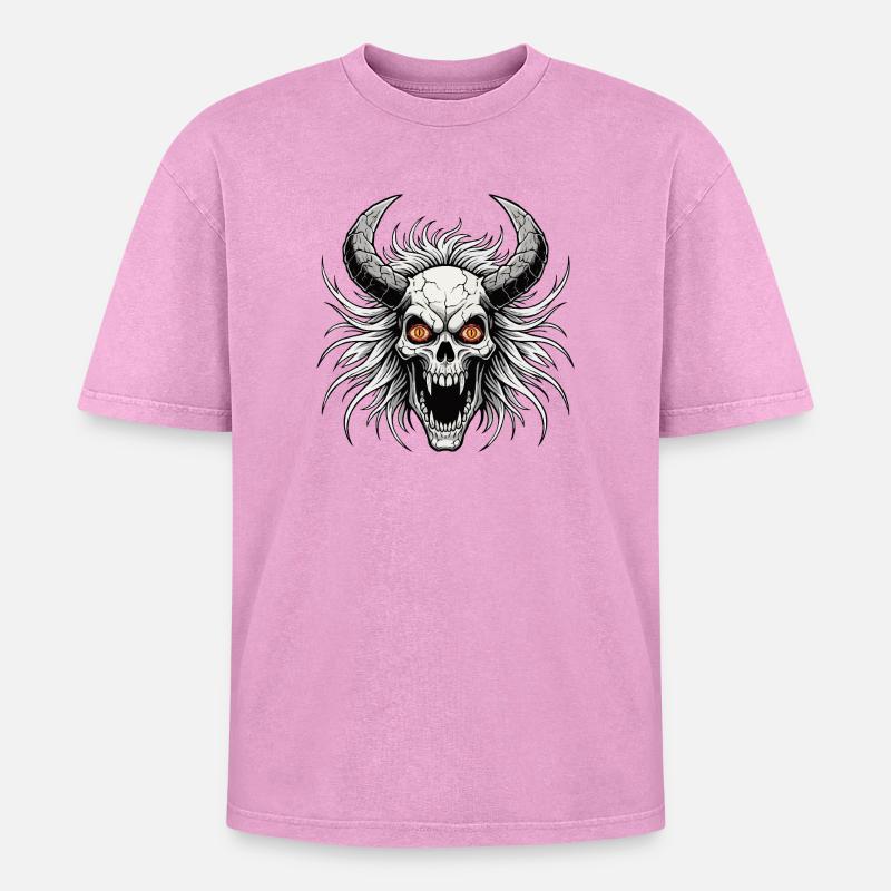 Devil skull with horns - Oversized Unisex Premium Acid-Washed T-Shirt - acid washed pink