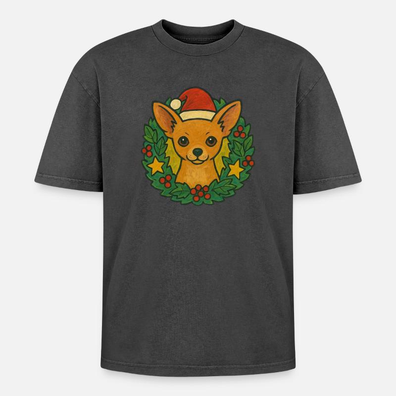 Chihuahua Weihnachtskranz - Oversized Unisex Premium Acid-Washed T-Shirt - undefined