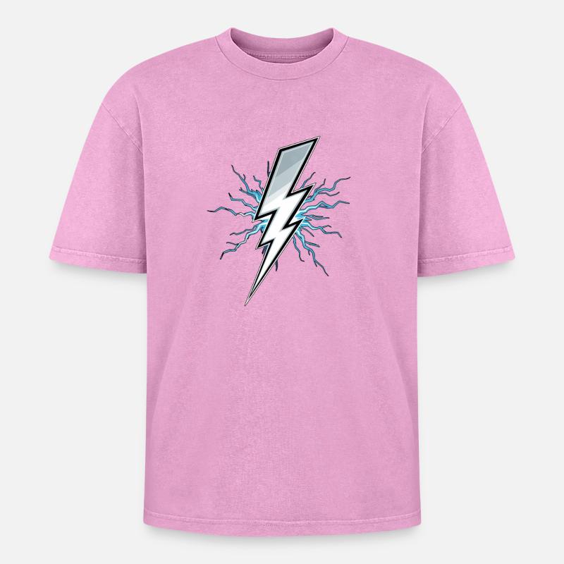 Blitz Blitzschlag Gewitter Strom Sturm - Oversized Unisex Premium Acid-Washed T-Shirt - Pink Acid Wash