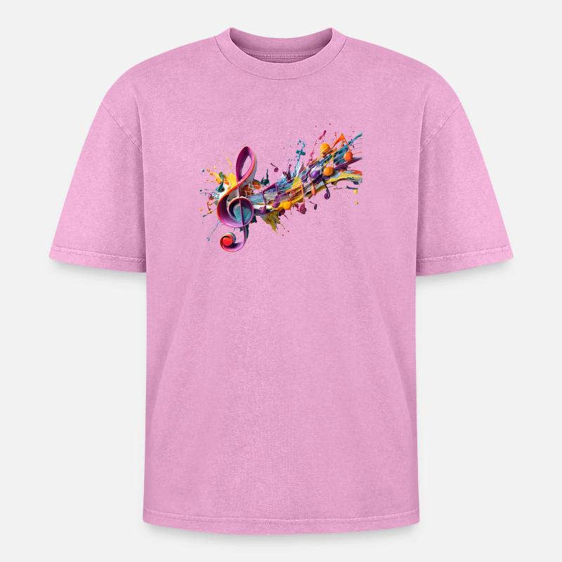 Coloured notes with clef - Oversized Unisex Premium Acid-Washed T-Shirt - acid washed pink