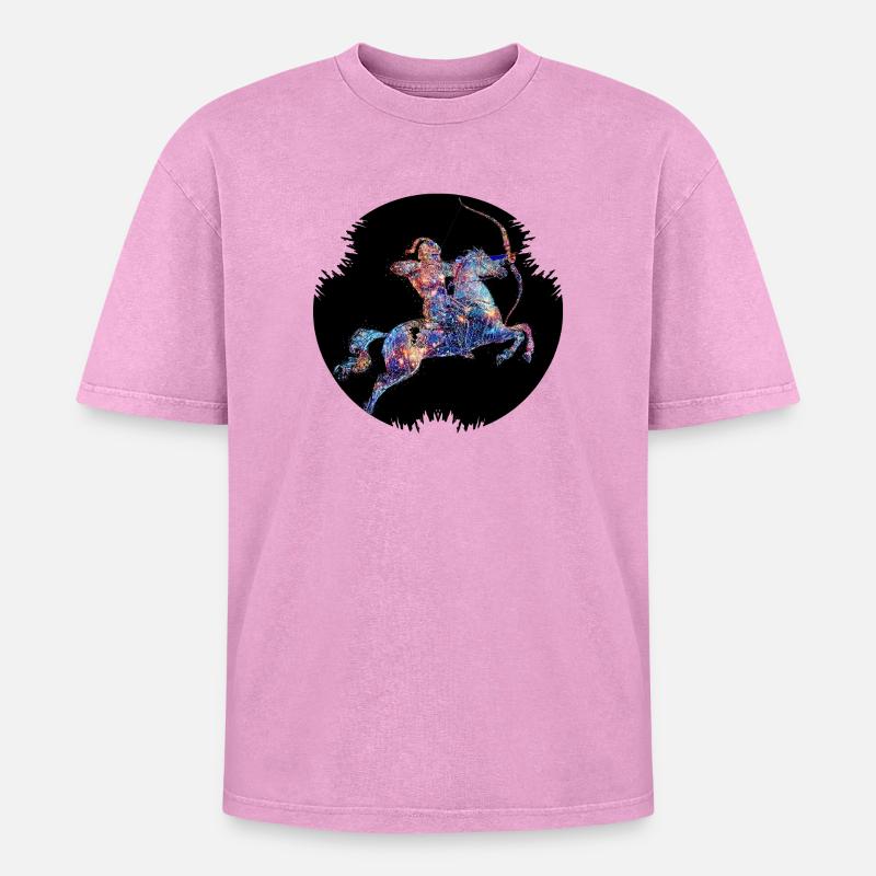 Geometric constellation Sagittarius - Oversized Unisex Premium Acid-Washed T-Shirt - acid washed pink