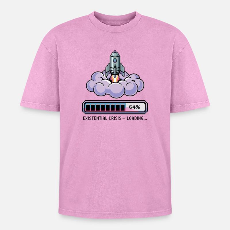 Digital Retro – Existential Crisis – Loading... - Oversized Unisex Premium Acid-Washed T-Shirt - acid washed pink