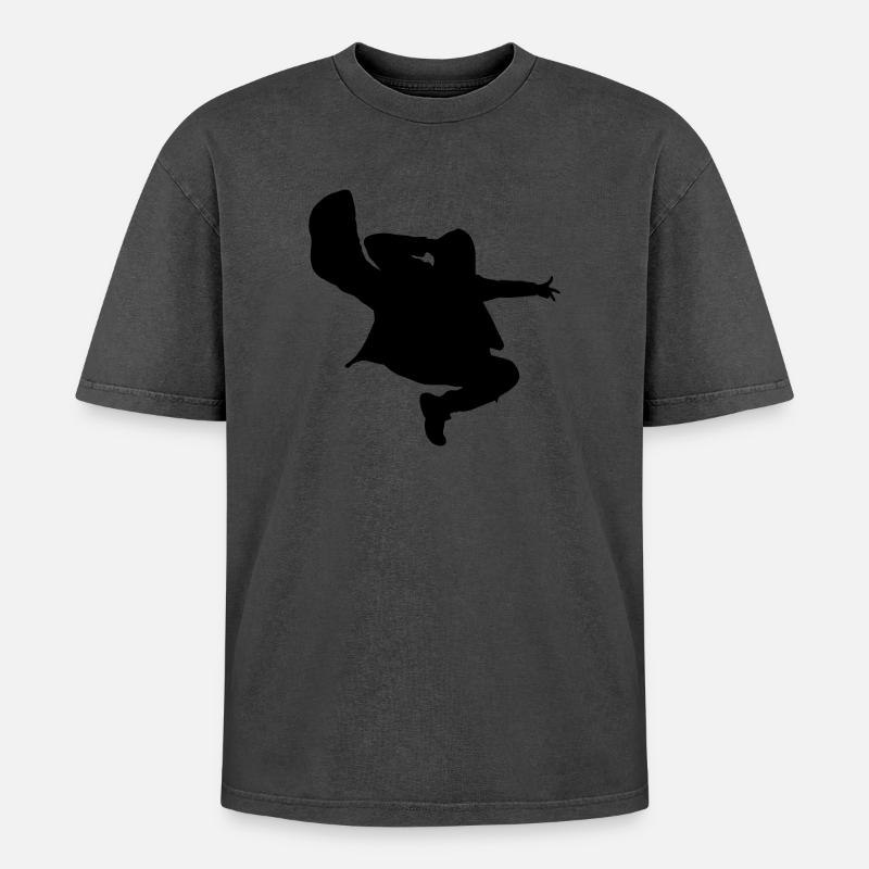 B-Boy Silhouette – Breakdance Jump Kick - Oversized Unisex Premium Acid-Washed T-Shirt - Pink Acid Wash