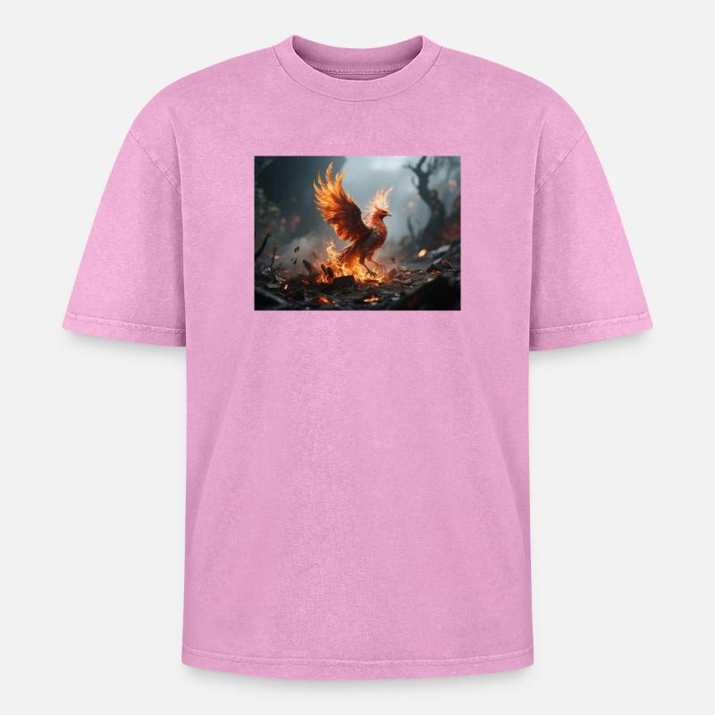 Fire Phoenix Rise - Oversized Unisex Premium Acid-Washed T-Shirt - acid washed pink