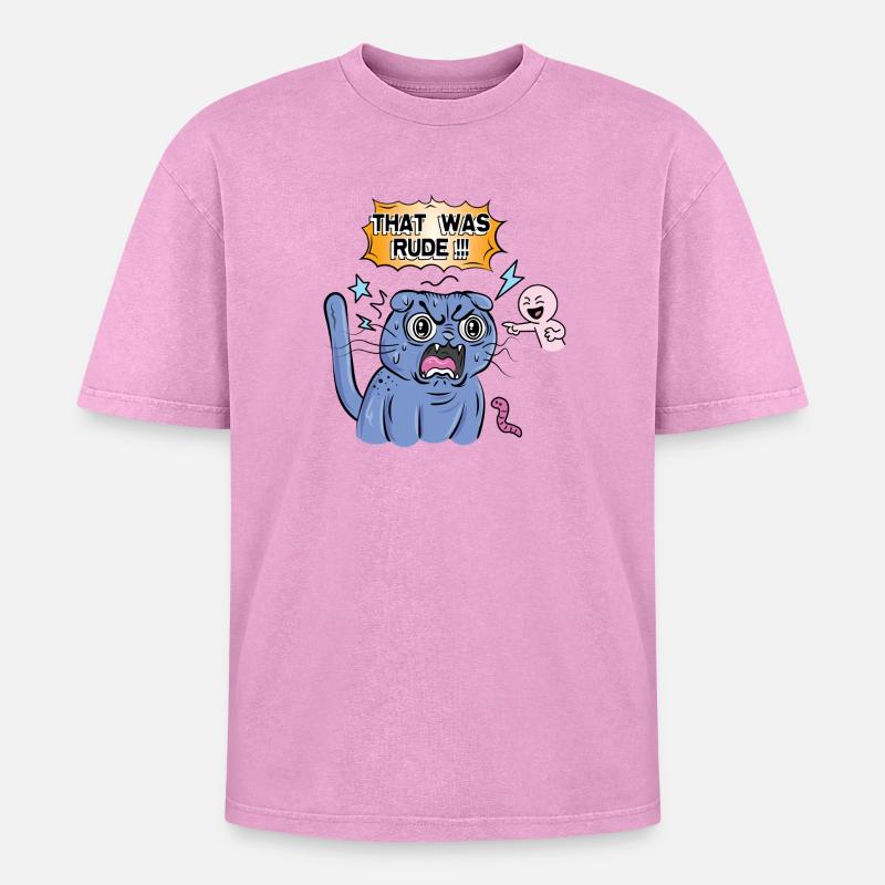 Angry Cat Screams at Expression - Oversized Unisex Premium Acid-Washed T-Shirt - acid washed pink