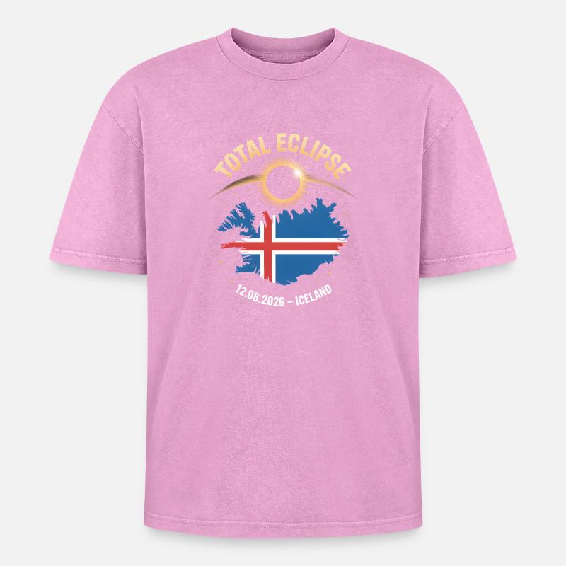 Total Solar Eclipse Iceland 2026 - Oversized Unisex Premium Acid-Washed T-Shirt - acid washed pink