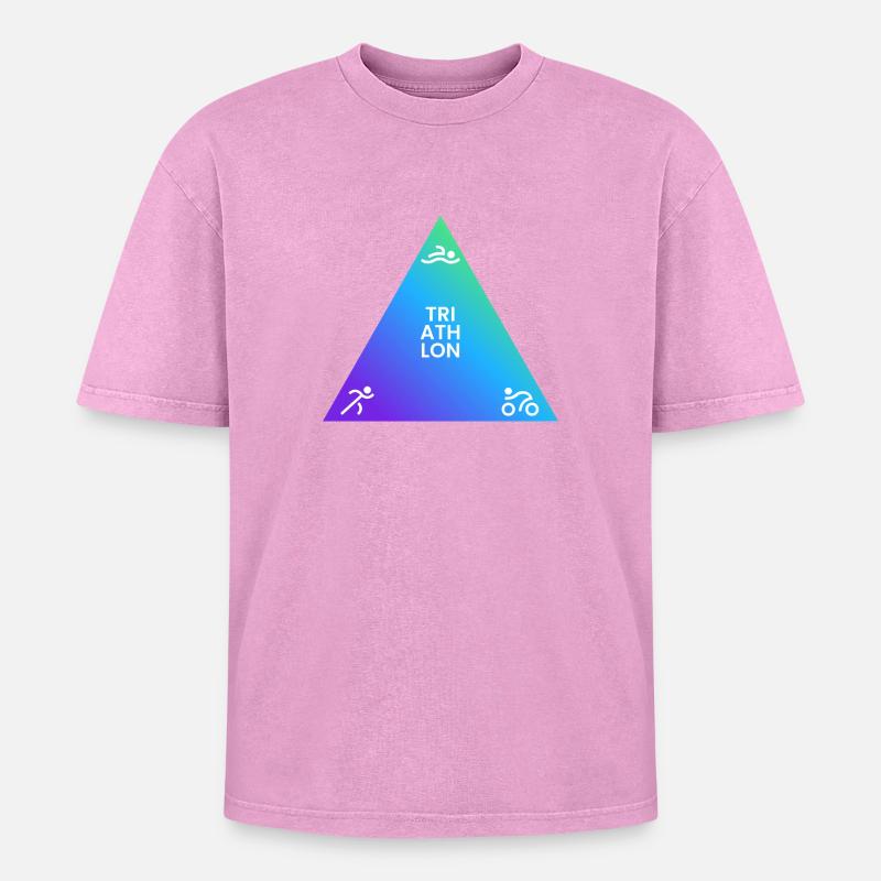 Triathlon Triangle Gradient Logo - Oversized Unisex Premium Acid-Washed T-Shirt - acid washed pink