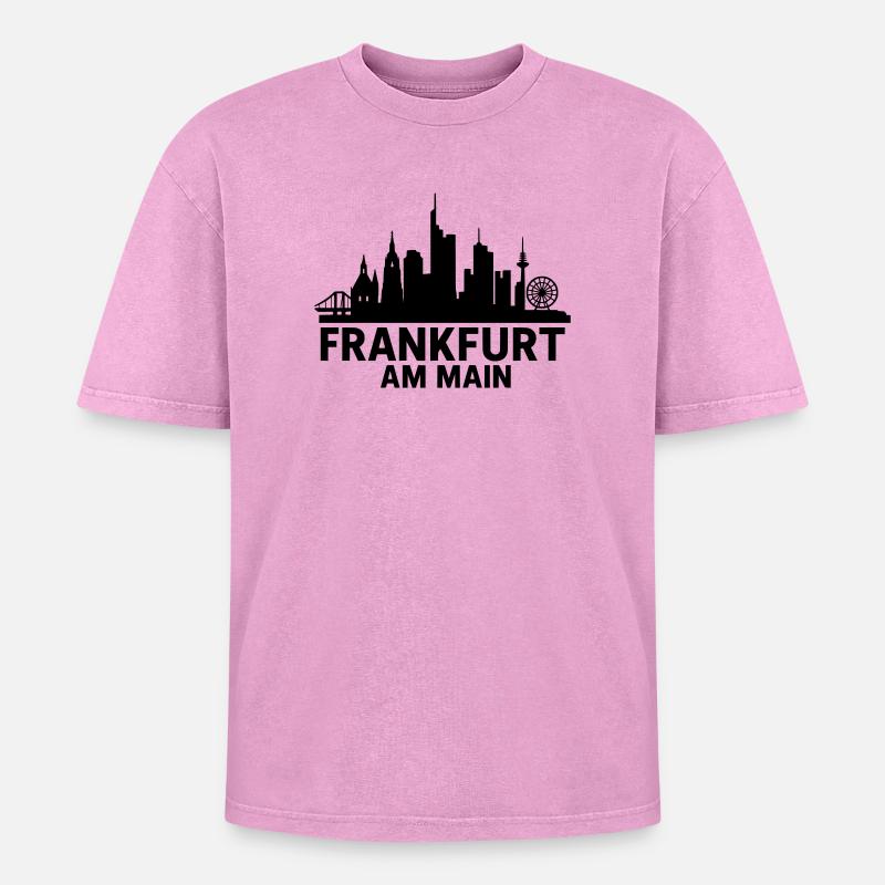 Frankfurt am Main Silhouette - Oversized Unisex Premium Acid-Washed T-Shirt - acid washed pink