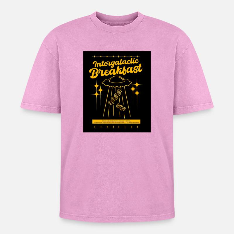Intergalactic Breakfast - Oversized Unisex Premium Acid-Washed T-Shirt - acid washed pink