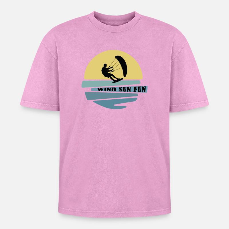 Wind Sun Fun Kitesurfer - Oversized Unisex Premium Acid-Washed T-Shirt - acid washed pink
