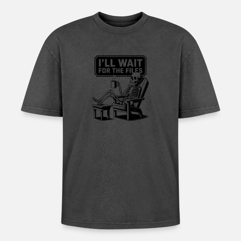  Waiting Skeleton Meme Project Manager Office - Oversized Unisex Premium Acid-Washed T-Shirt - Pink Acid Wash