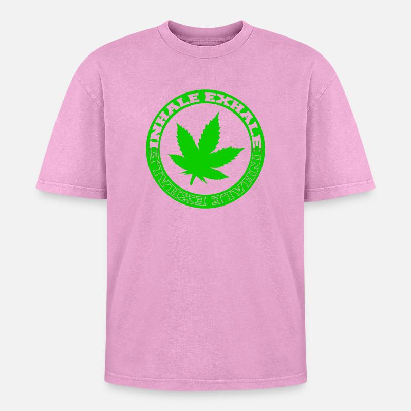 Hemp Leaf Circle Emblem - Oversized Unisex Premium Acid-Washed T-Shirt - acid washed pink
