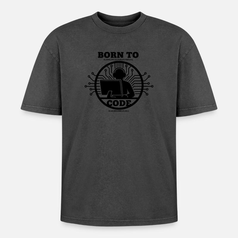 Coder Born to Code Programmer - Oversized Unisex Premium Acid-Washed T-Shirt - undefined