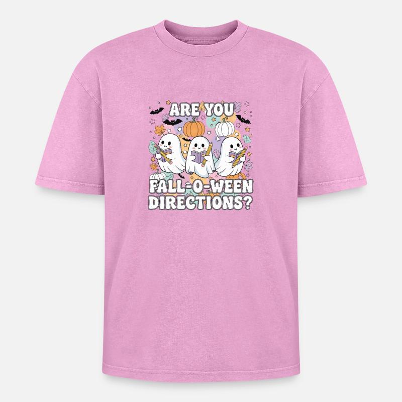 Fall-O-Ween Ghosts Reading - Oversized Unisex Premium Acid-Washed T-Shirt - acid washed pink