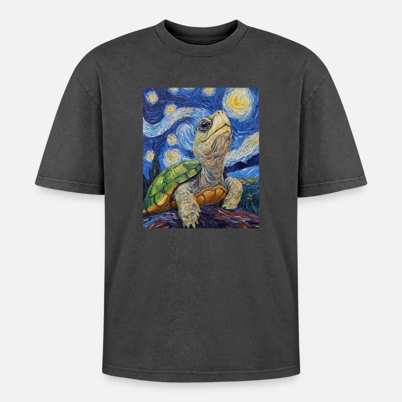 Turtle Van Gogh Style - Oversized Unisex Premium Acid-Washed T-Shirt - undefined