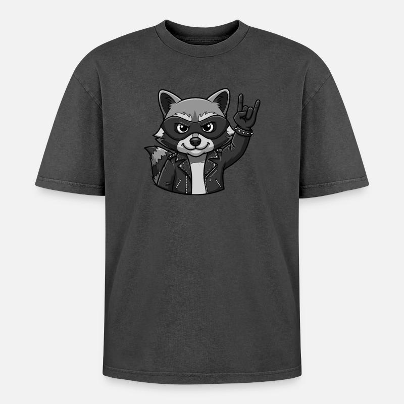 Rocker Waschbär mit Rock On Geste - Oversized Unisex Premium Acid-Washed T-Shirt - undefined