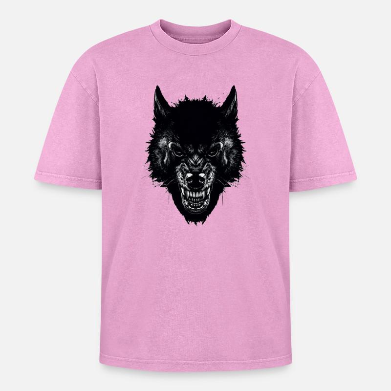 wolf - Oversized Unisex Premium Acid-Washed T-Shirt - acid washed pink