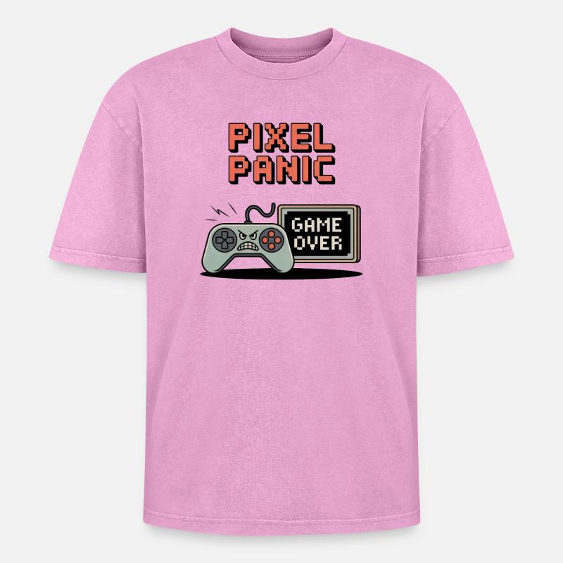 Pixel Panic – Game Over Rage Mode - Oversized Unisex Premium Acid-Washed T-Shirt - acid washed pink