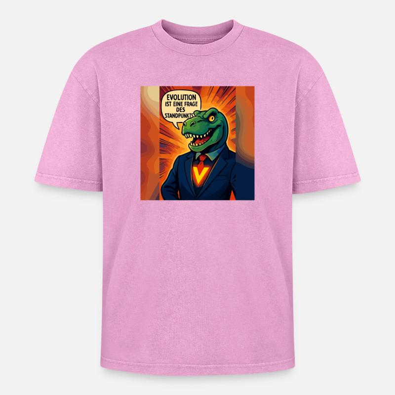 Dino im Anzug – Evolution ist Ansichtssache - Oversized Unisex Premium Acid-Washed T-Shirt - Pink Acid Wash