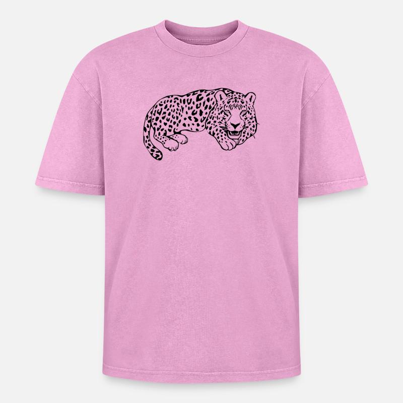 Leopard Black Lepard Pattern T-shirt Gift - Oversized Unisex Premium Acid-Washed T-Shirt - acid washed pink