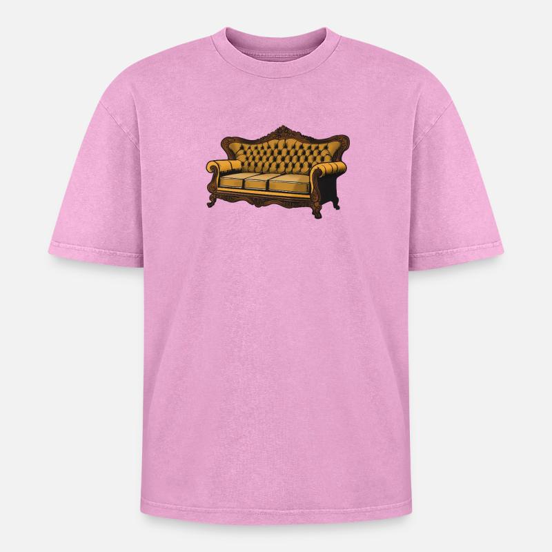 Viktorianische Samt-Sofagrafik - Oversized Unisex Premium Acid-Washed T-Shirt - Pink Acid Wash