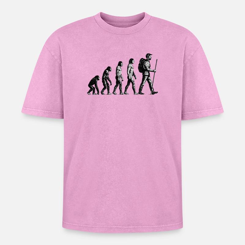 Evolution zum Wandersmann Grunge Design - Oversized Unisex Premium Acid-Washed T-Shirt - Pink Acid Wash