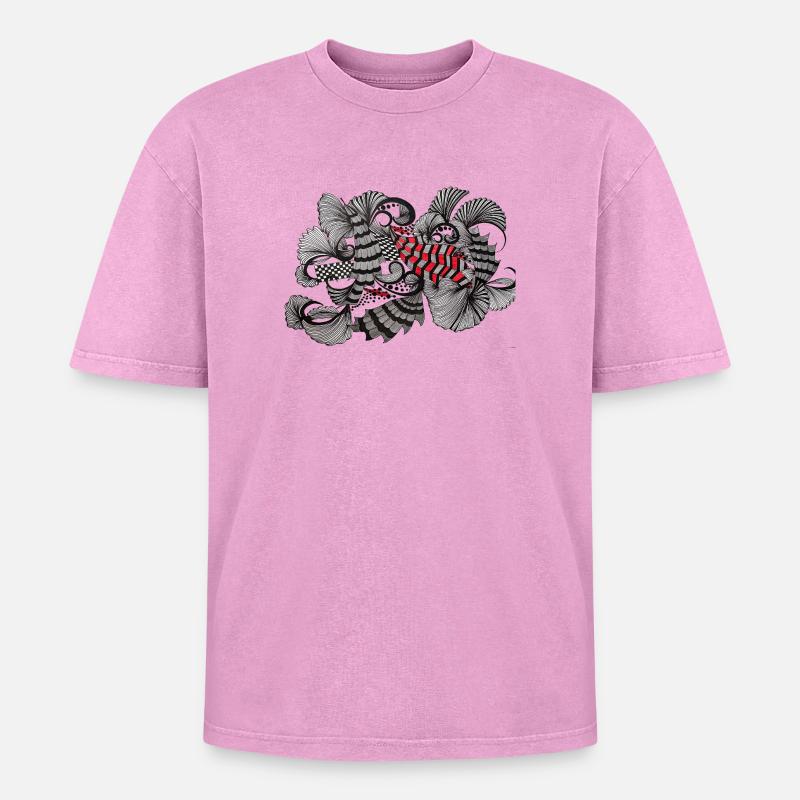 Black White Red Pattern - Oversized Unisex Premium Acid-Washed T-Shirt - acid washed pink