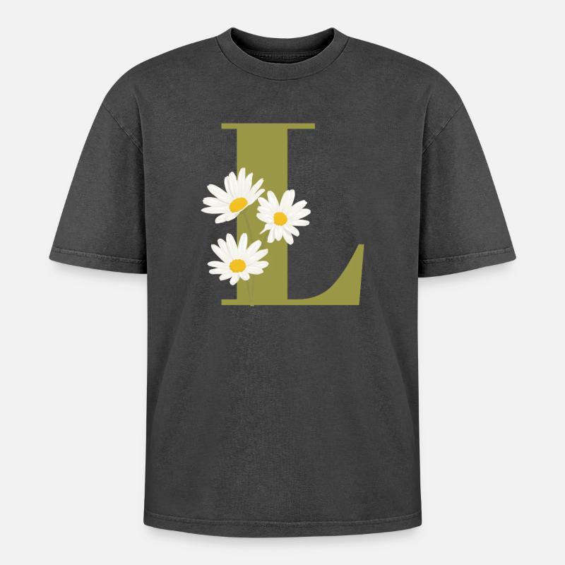 Buchstabe l Grüne Gänseblümchen - Oversized Unisex Premium Acid-Washed T-Shirt - Pink Acid Wash
