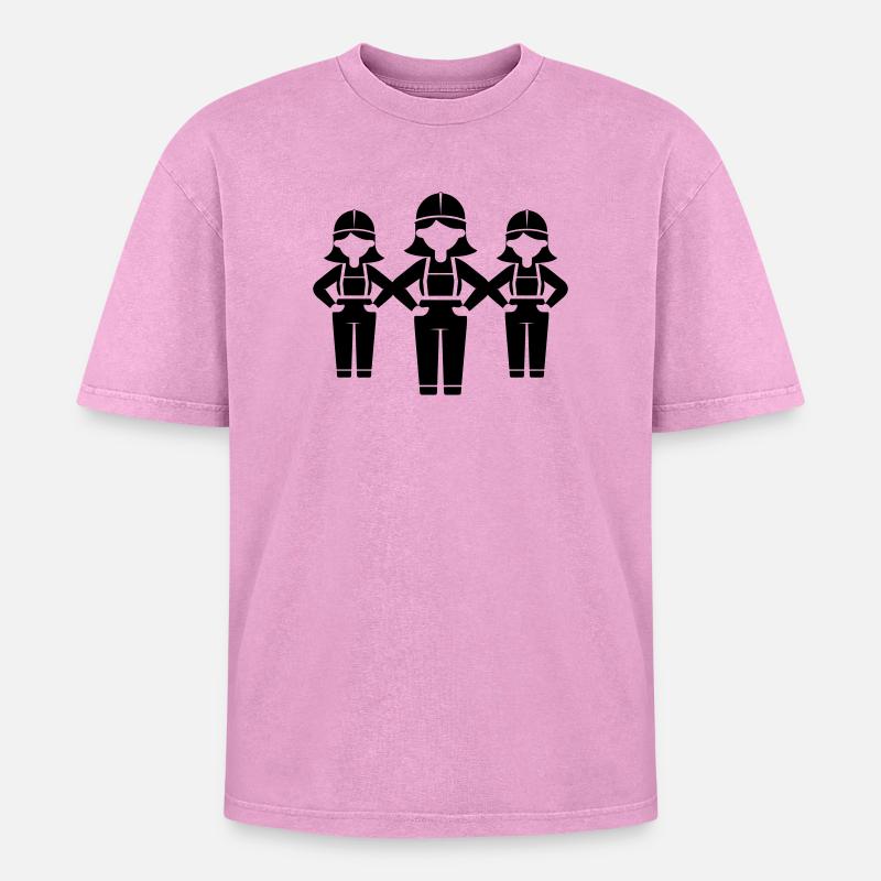 Construction Worker Team Woman - Oversized Unisex Premium Acid-Washed T-Shirt - acid washed pink